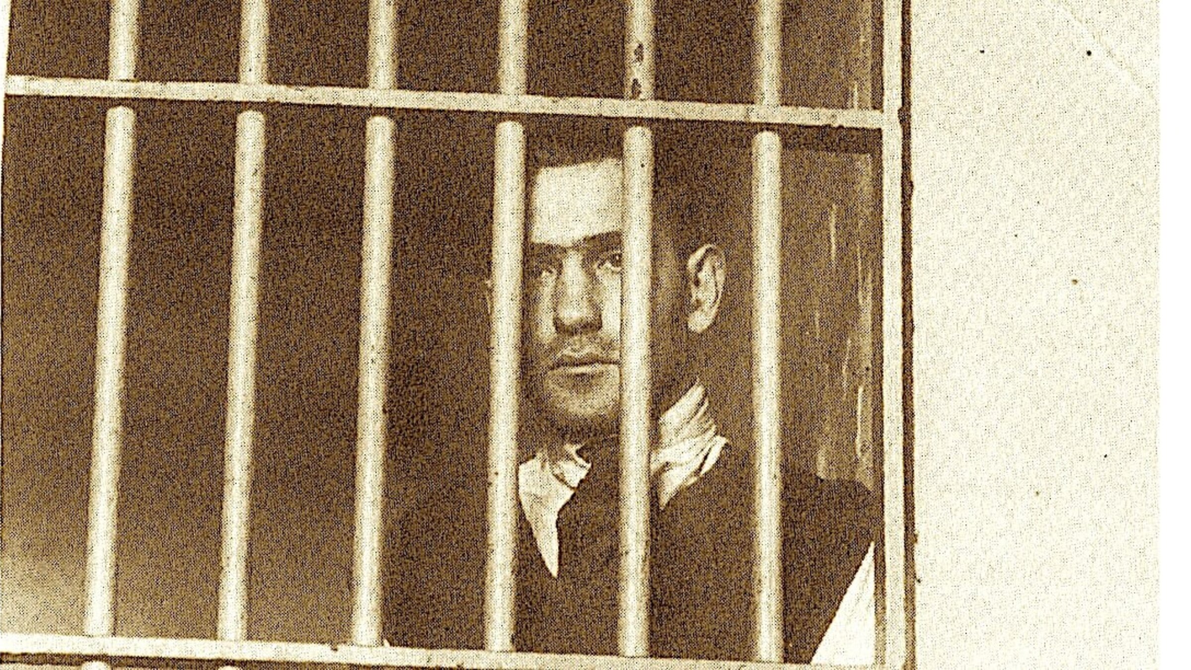 Chaim "Ime" Mendl Kaplan in his cell at the Deer Island Prison, January 1920