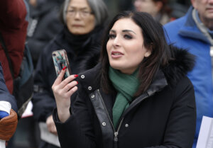 Laura Loomer stands across from the Women's March in  New York City on Jan. 19, 2019