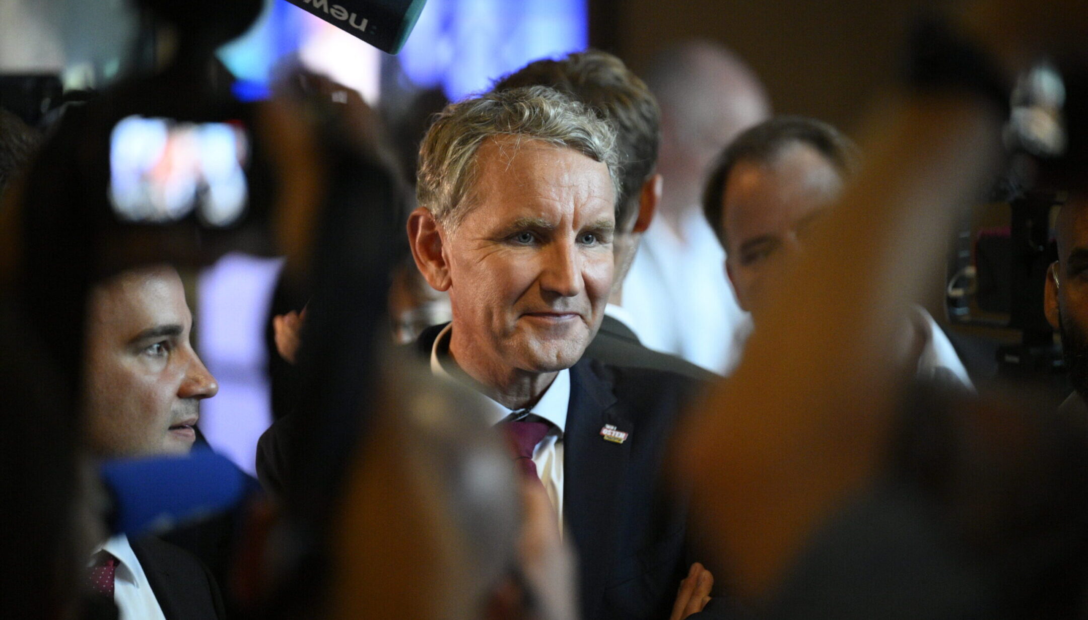 Björn Höcke, leader of the Alternative for Germany party in Thuringia, Germany, walks through the state parliament after the party prevailed in the state elections, Sept. 1, 2024. (Daniel Vogl/picture alliance via Getty Images)