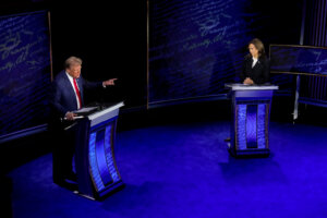 Vice President Kamala Harris and former President Donald Trump during the presidential debate at the Pennsylvania Convention Center in Philadelphia Sept. 10.