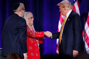 Former President Donald Trump with Miriam Adelson and Rabbi Yehuda Kaploun on Sept. 19, 2024. 