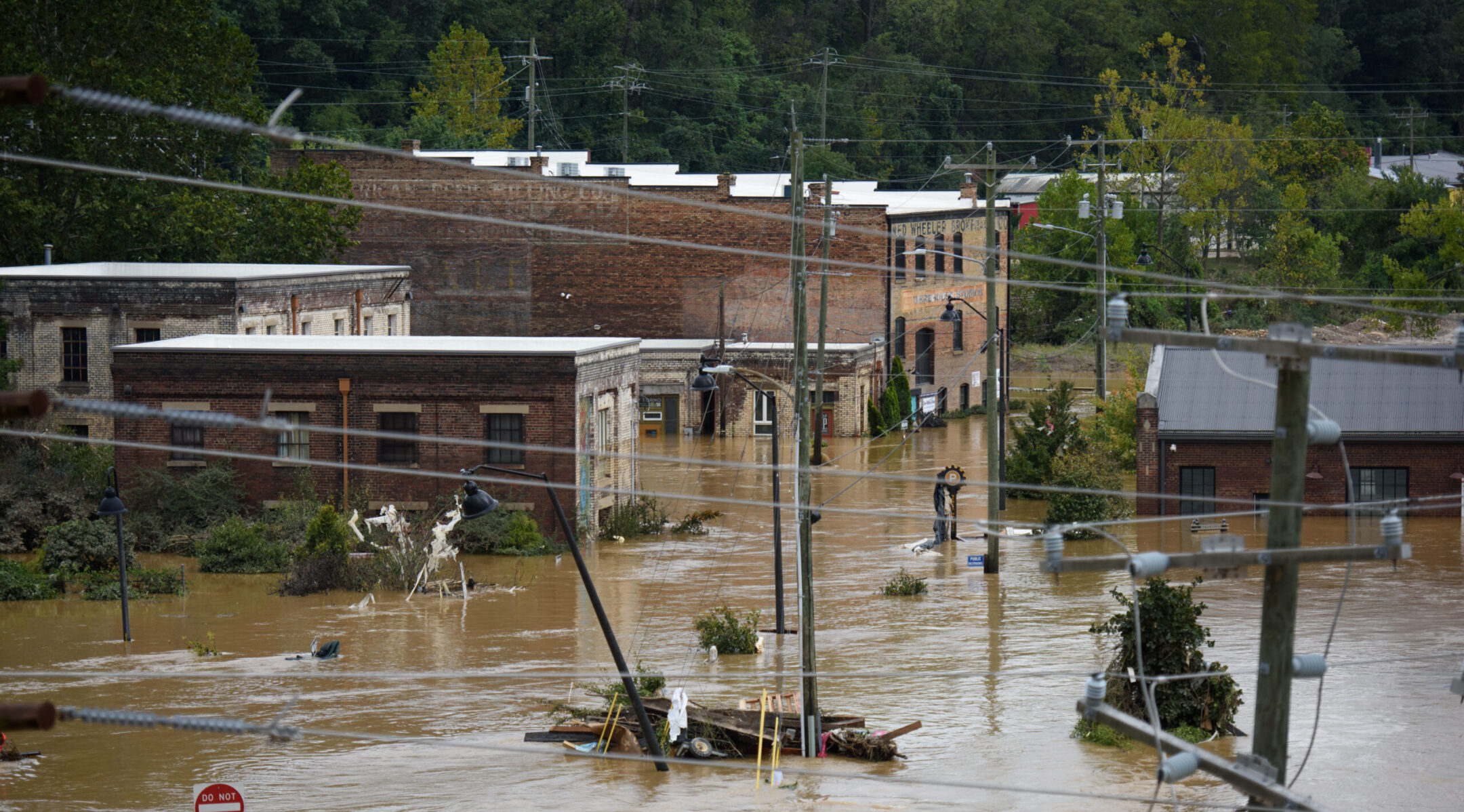 Heavy rains from Hurricane Helene caused record flooding and damage in Asheville, North Carolina, as seen on Sept. 28, 2024. (Melissa Sue Gerrits/Getty Images)