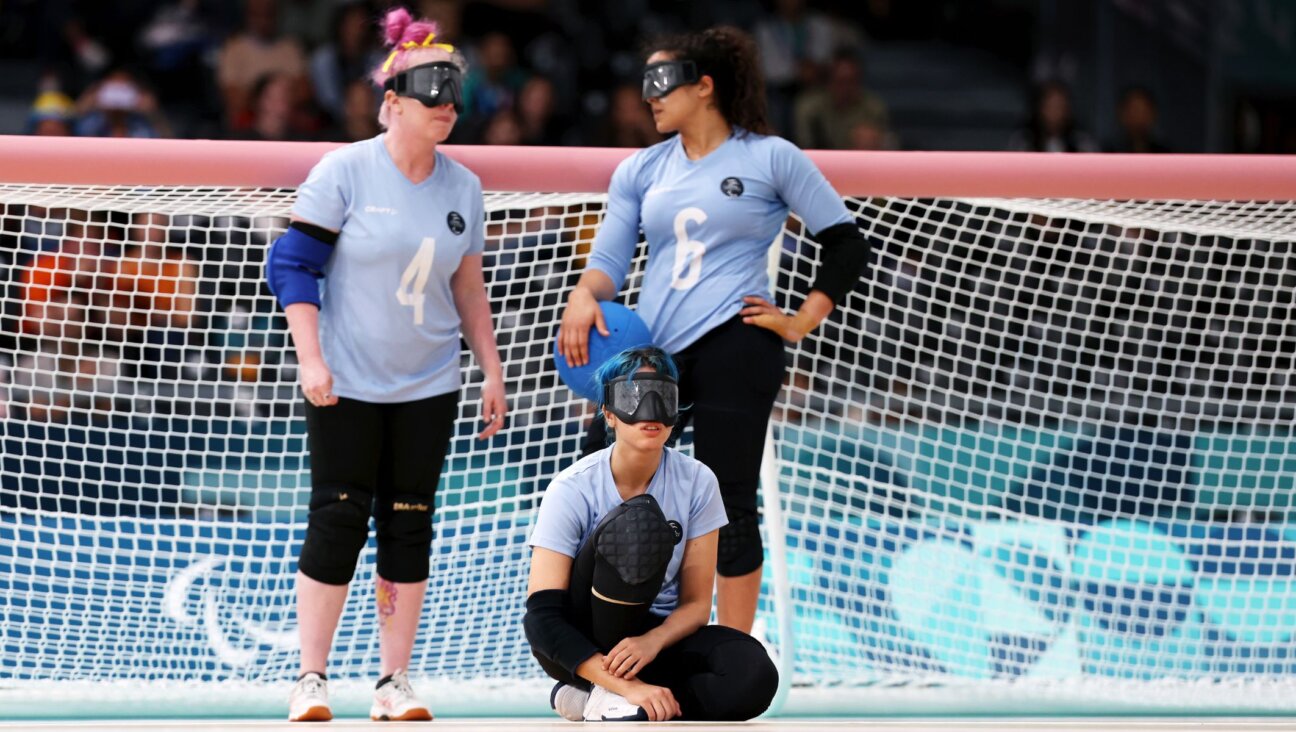 Israeli players during the goalball gold medal match between Israel and Turkey at the Paris 2024 Summer Paralympic Games, Sept. 5, 2024, in Paris. (Naomi Baker/Getty Images)