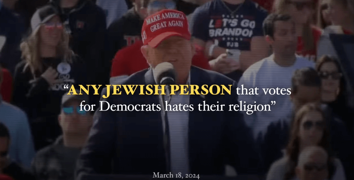 Screenshot from a digital ad from the Jewish Democratic Council of America PAC, released on Sept. 4, that aligns Donald Trump with Adolf Hitler.