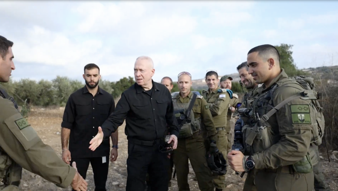 Israeli Defense Minister Yoav Gallant meets with soldiers stationed along the border with Lebanon as Israel readied a ground invasion against Hezbollah there. (Screenshot)