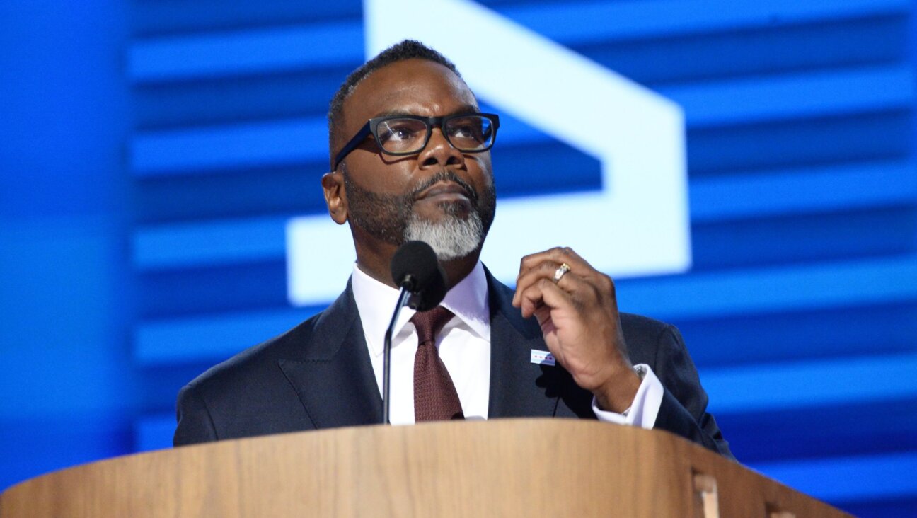 Chicago Mayor Brandon Johnson speaks during the Democratic National Convention at the United Center, Aug. 19, 2024, in Chicago. (Jacek Boczarski/Anadolu via Getty Images)