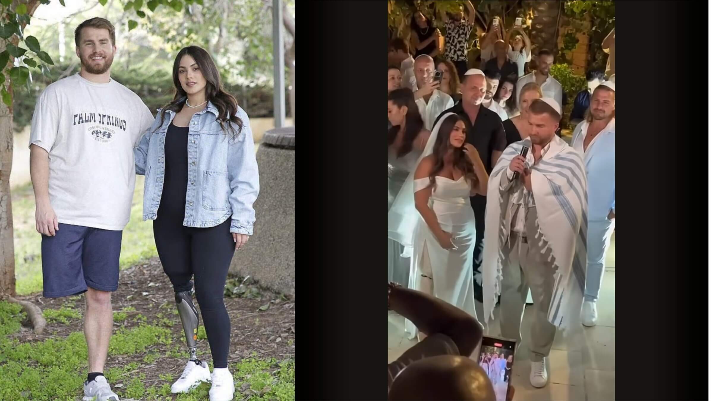 Ben Binyamin (left) and Gali Segal (right), a young couple who both lost their right legs on Oct. 7 at the Nova Festival, celebrated their wedding this summer.