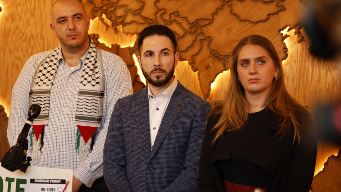 Dearborn Mayor Abdullah Hammoud (C), Layla Elabed (R) and Abbas Alawieh (L), co-founders of the Uncommitted movement, the day  after Michigan's presidential primary on Feb. 28, 2024. 