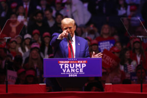 Republican presidential nominee Donald Trump speaks at a campaign rally at Madison Square Garden on Oct. 27, 2024 in New York City. 