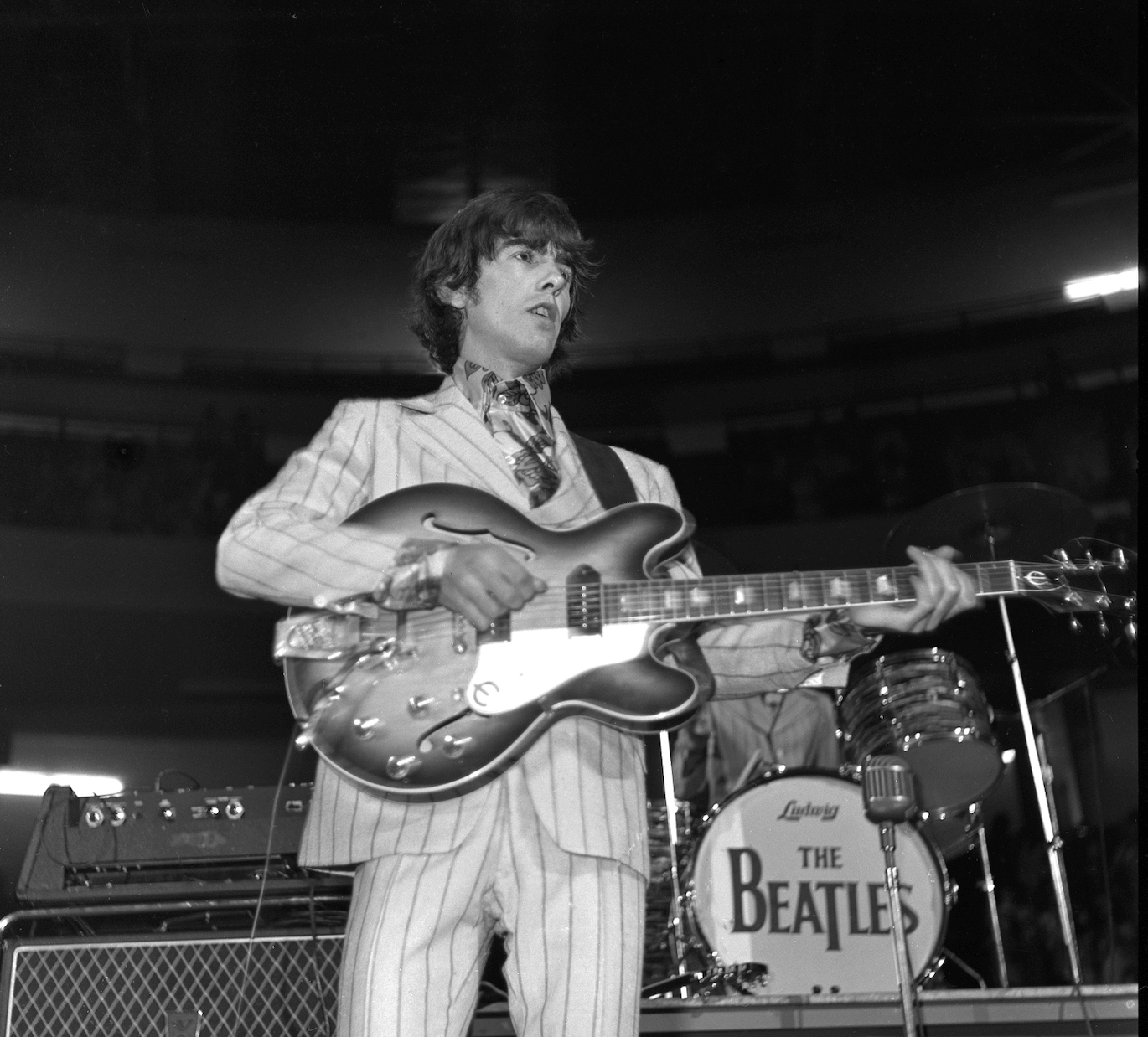 George Harrison playing Olympia Stadium in Detroit in 1966.