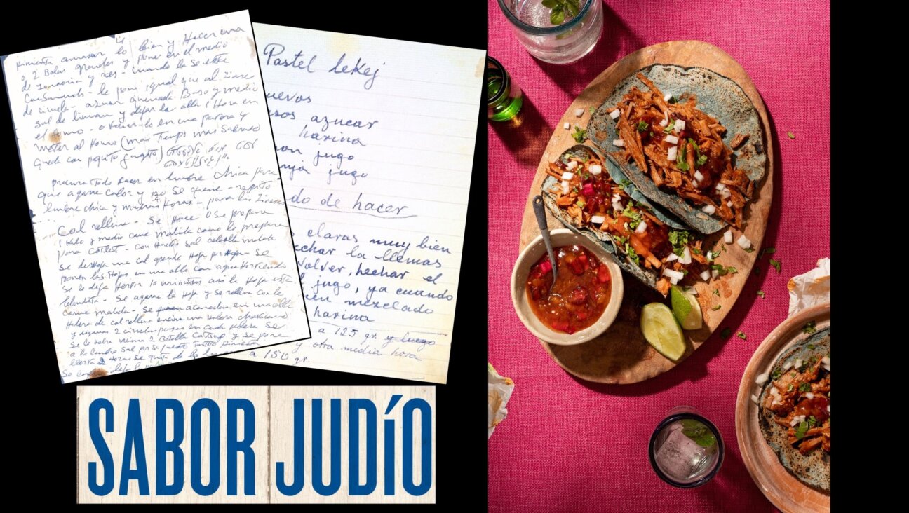 Left, handwritten recipes;  right, brisket tacos from <i>Sabor Judío: The Jewish Mexican Cookbook.</i>