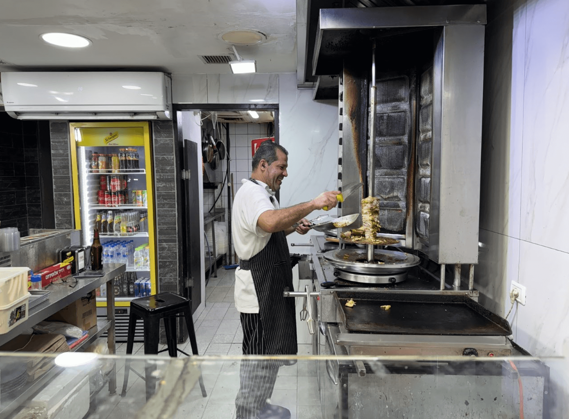 The falafel guy at Shula on October 1, 2024 in Tel Aviv, minutes after Iran's ballistic missile attack on Israel concluded.