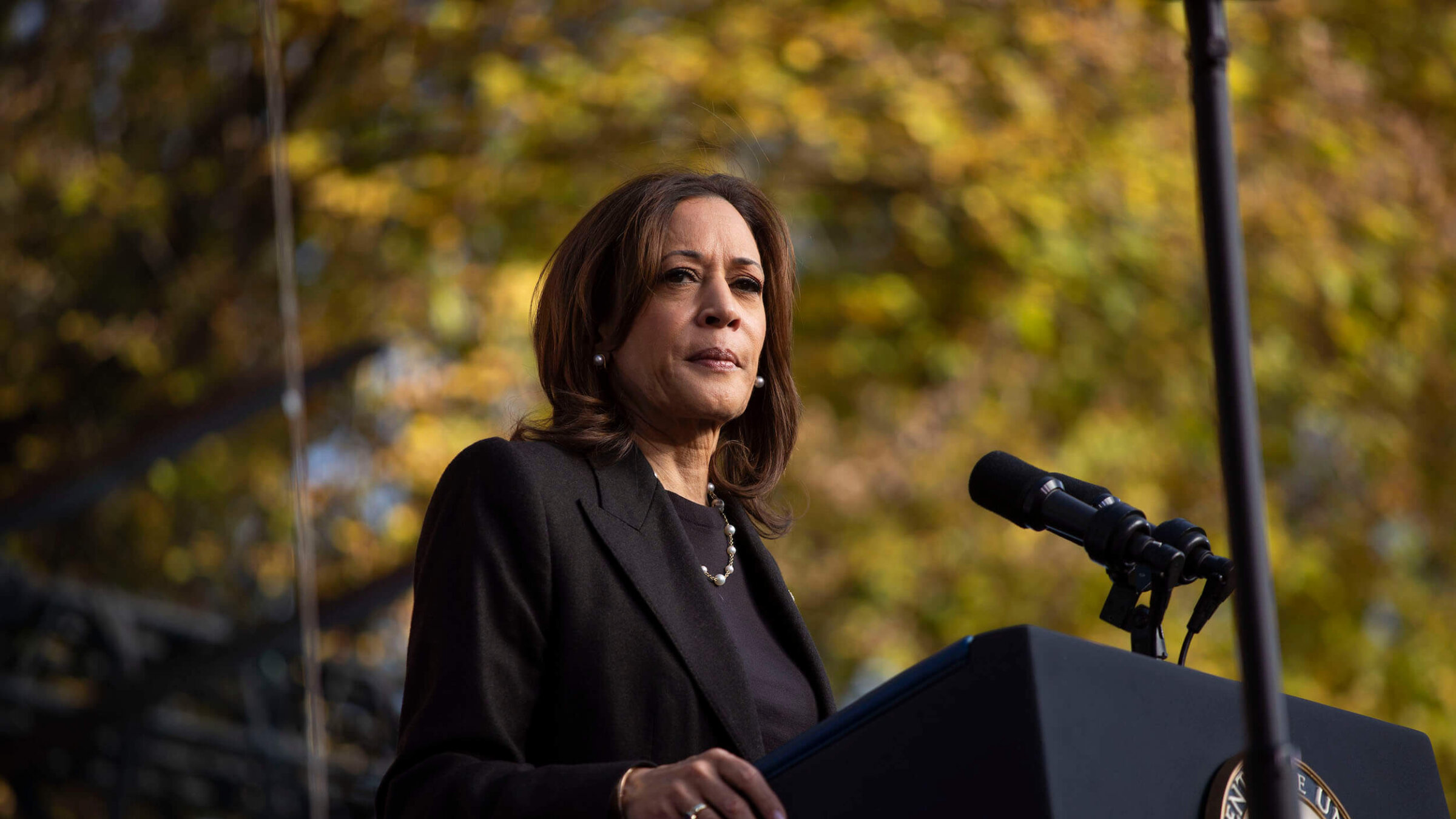 Democratic presidential nominee Vice President Kamala Harris speaks in Michigan Oct. 18. 