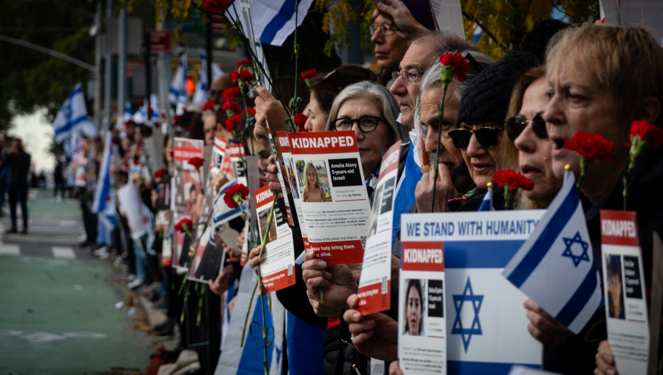 Israelis and supporters rally in support of the hostages outside the United Nations, Oct. 24, 2023. (Luke Tress)