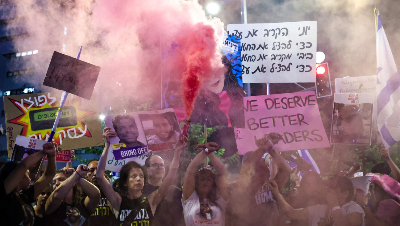 Demonstrators hold placards and set off smoke bombs during an anti-government protest in Israel. 