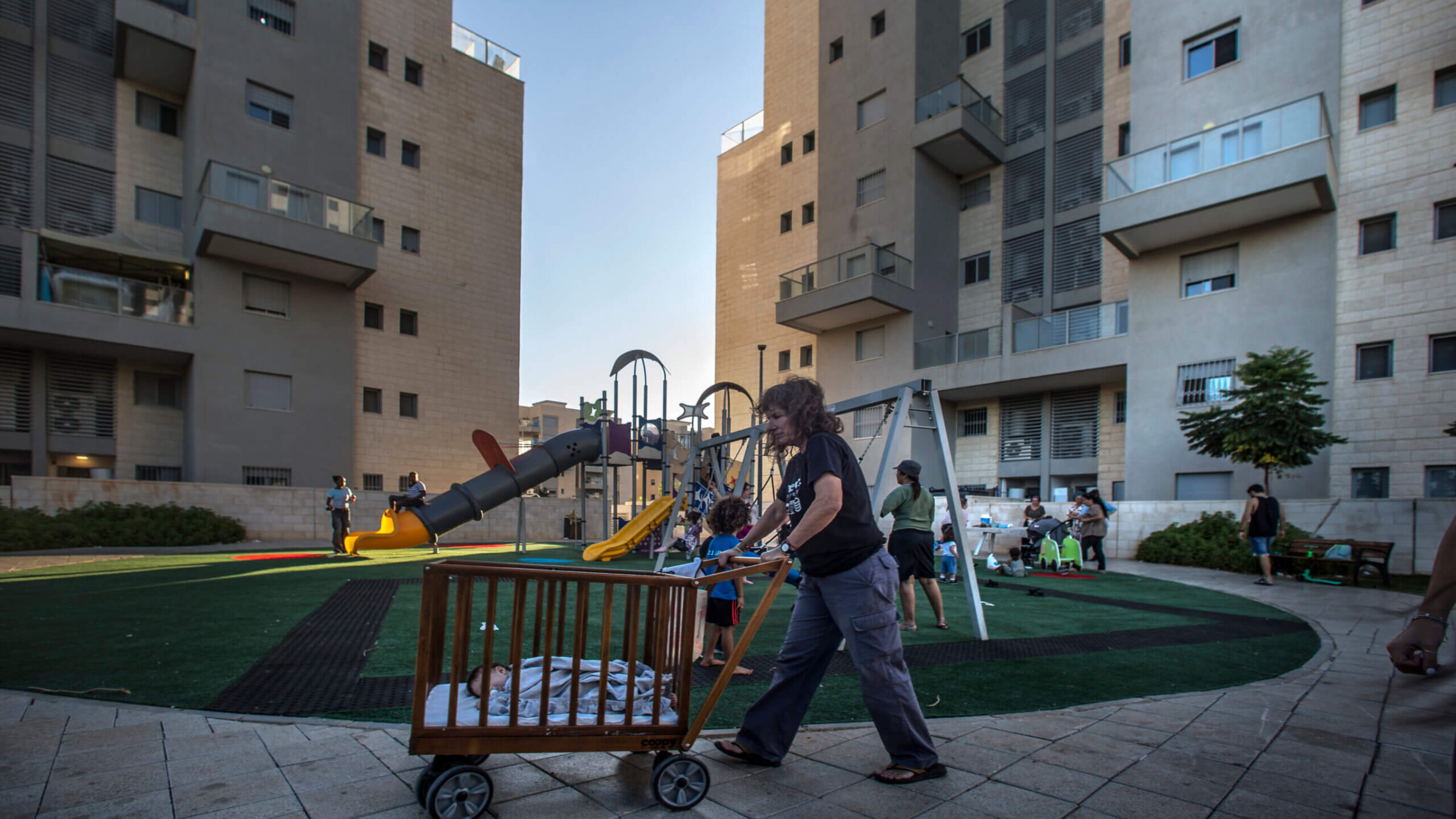 Neomit Dekel-Chen, who escaped her captors on Oct. 7 and whose son is still being held in Gaza, at a community picnic in Kiryat Gat, where the displaced residents of Kibbutz Nir Or are living.