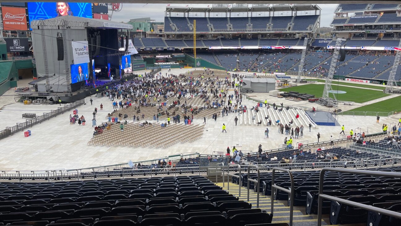 A sparse crowd listens to Michigan Gov. Gretchen Whitmer speak at a pro-Israel rally at Nationals Park in Washington, D.C., Nov. 10, 2024. (Ron Kampeas)