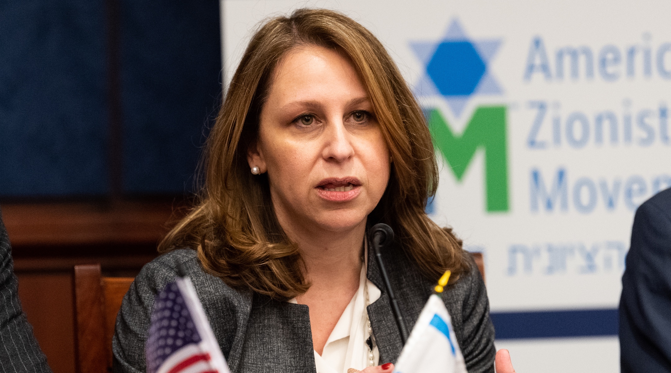 Karen Paikin Barall, then-Director of Government Relations of Hadassah, at the American Zionist Movement / AZM Washington Forum: Renewing the Bipartisan Commitment Standing with Israel and Zionism in the Capitol Visitor Center in Washington, D.C., Dec. 12, 2018. (Michael Brochstein/SOPA Images/LightRocket via Getty Images)