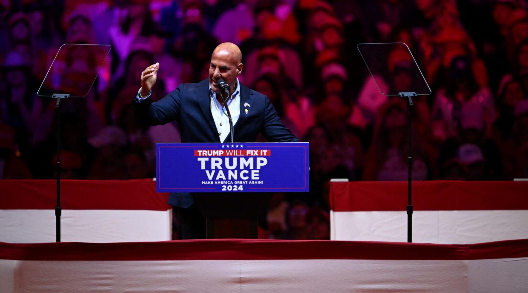 New York radio personality Sid Rosenberg speaks during a campaign rally for former US President and Republican presidential candidate Donald Trump at Madison Square Garden in New York, Oct. 27, 2024. 