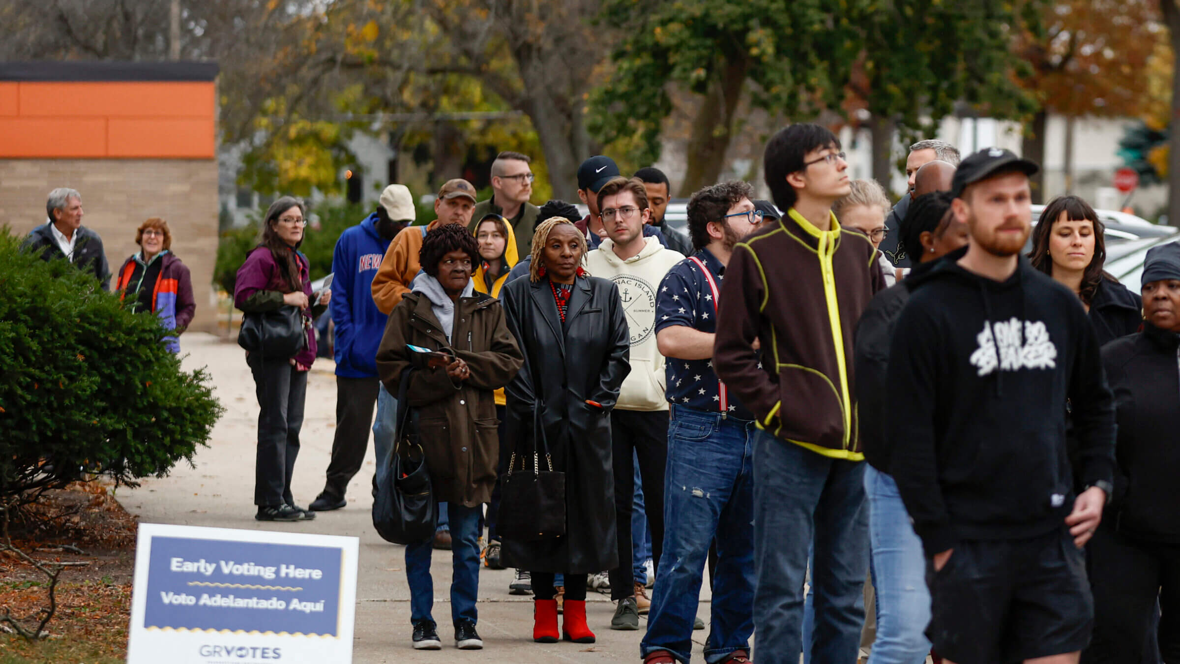 People waiting in line to vote in Michigan.