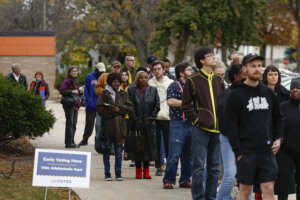 People waiting in line to vote in Michigan.