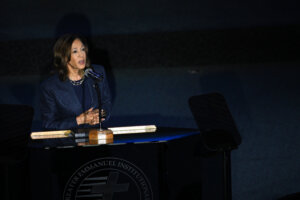 Vice President Kamala Harris delivers remarks at a church service in Detroit on Sunday.