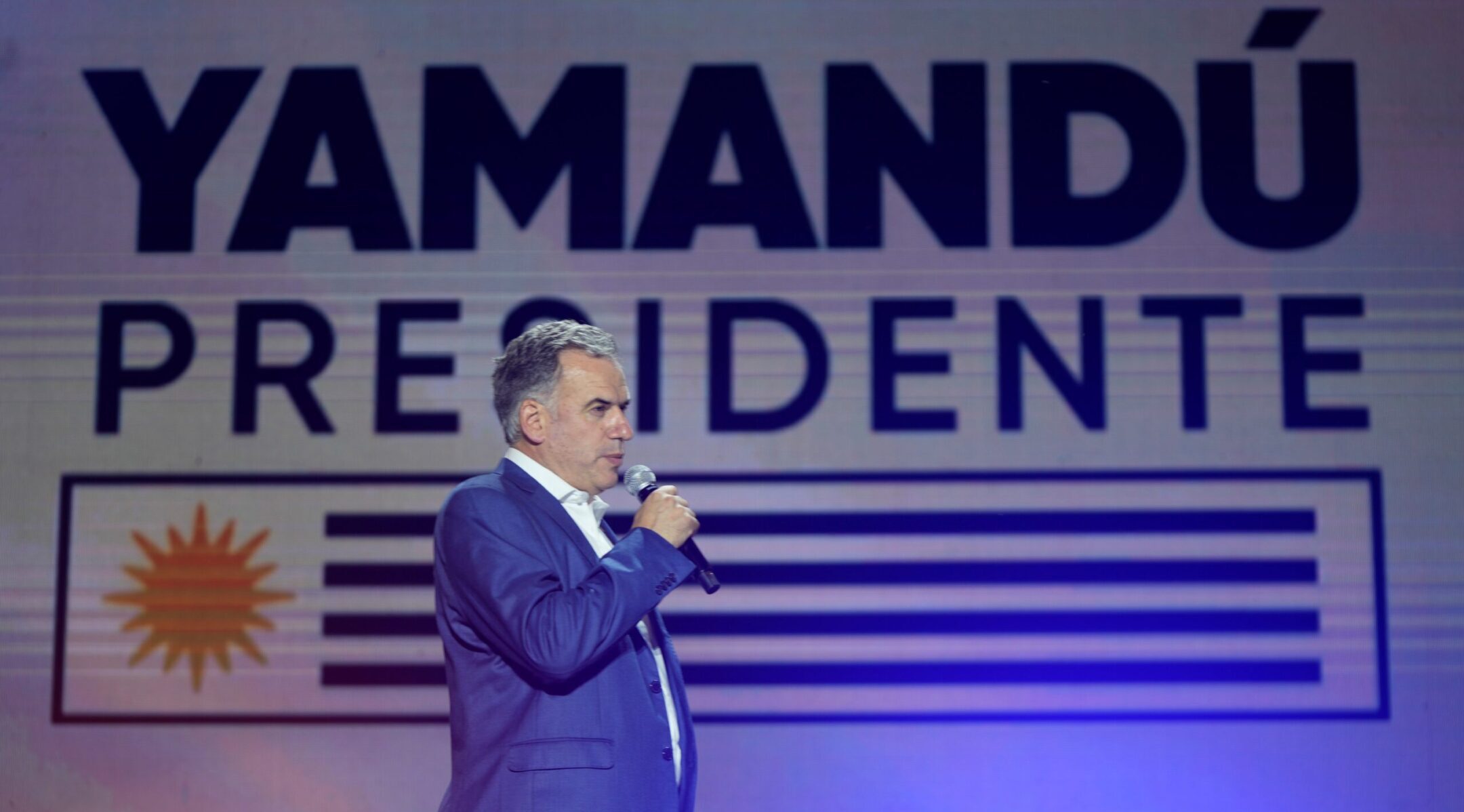 Yamandu Orsi, the presidential candidate of left-wing coalition Broad Front, delivers a speech after winning the presidential election in Montevideo, Uruguay, Nov. 24, 2024. (Nicolas Celaya/Xinhua via Getty Images)