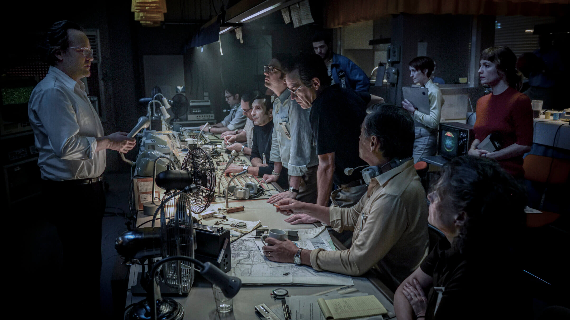 The cast of <i>September 5,</i> a control room thriller about the 1972 Munich massacre.
