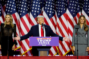 Former President Donald Trump and former first lady Melania Trump celebrate during an election night event in Florida.