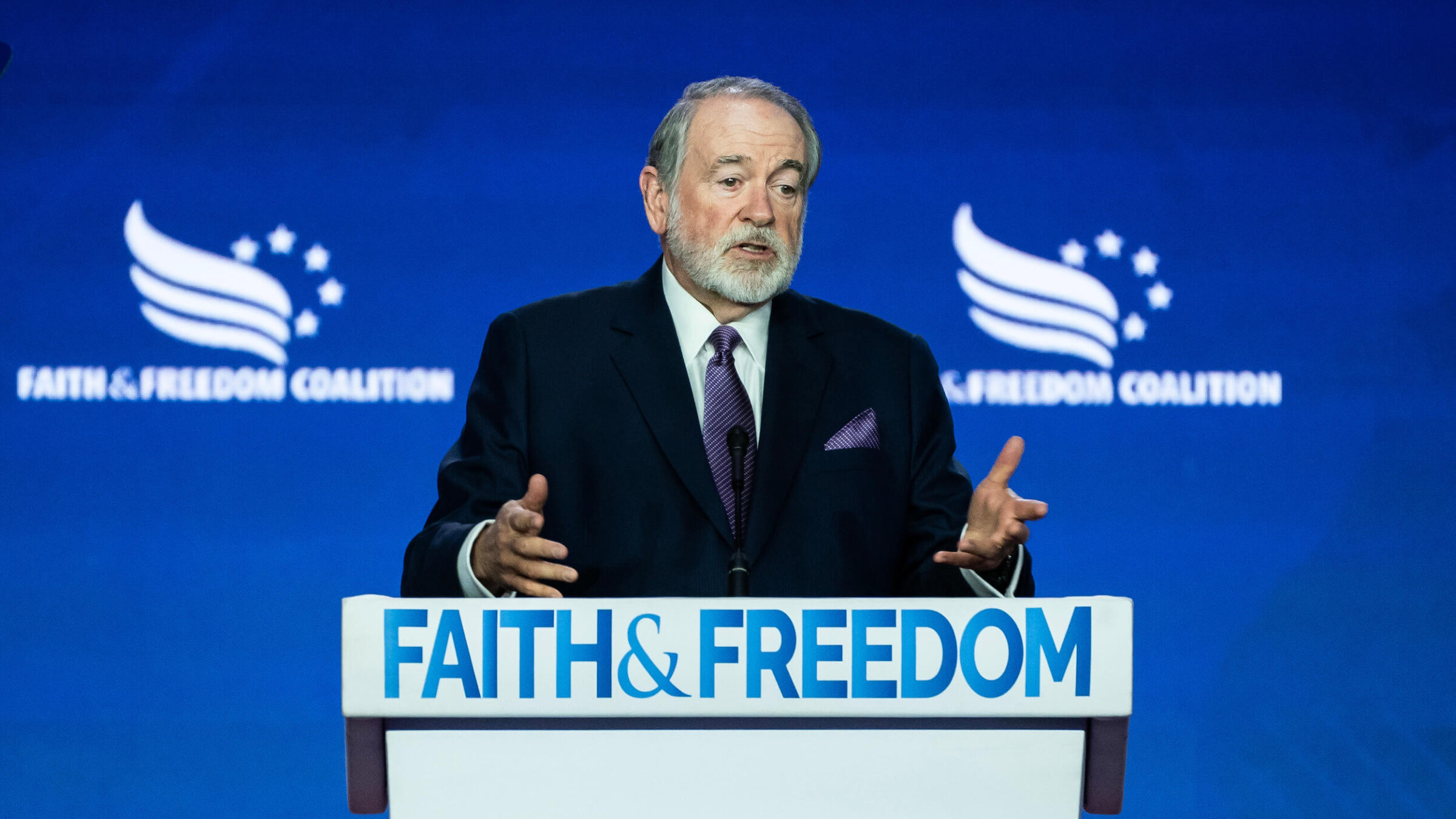 Former Arkansas Gov. Mike Huckabee speaks during the Road to Majority's Faith and Freedom policy conference in Washington, D.C., in June 2023.