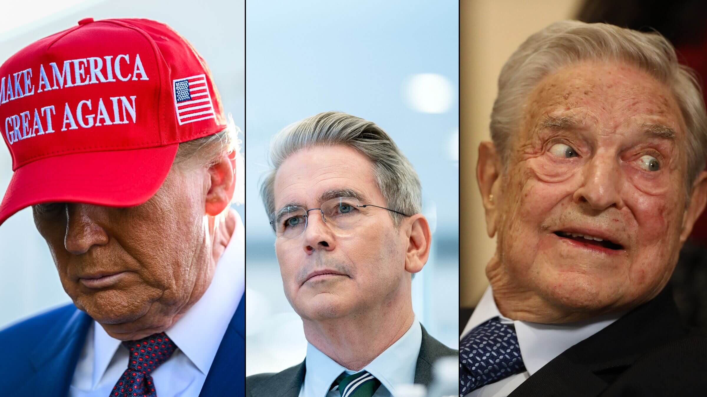 From left to right: President-elect Donald Trump, Scott Bessent, and George Soros.