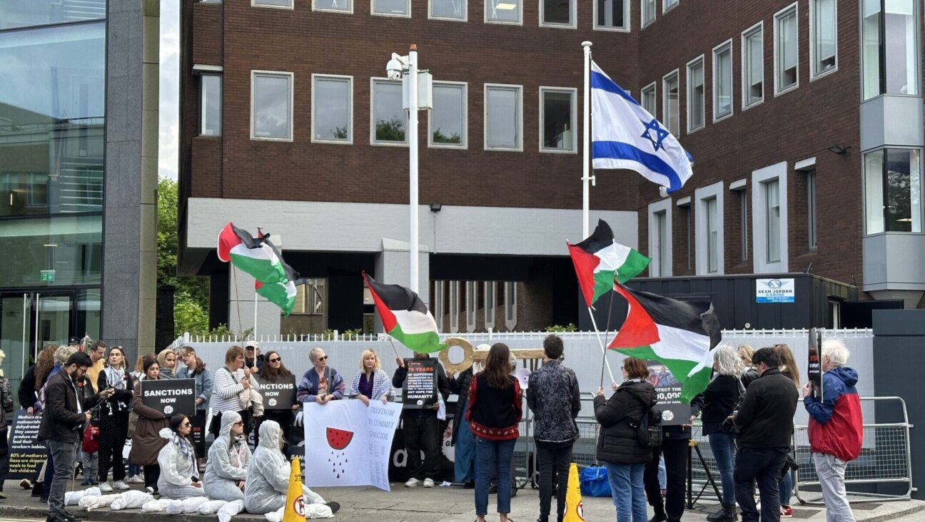 Protests gather in front of the Israeli Embassy to stage a protest against Israel’s war in Gaza in Dublin, Ireland, on May 14, 2024. (Stringer/Anadolu via Getty Images)