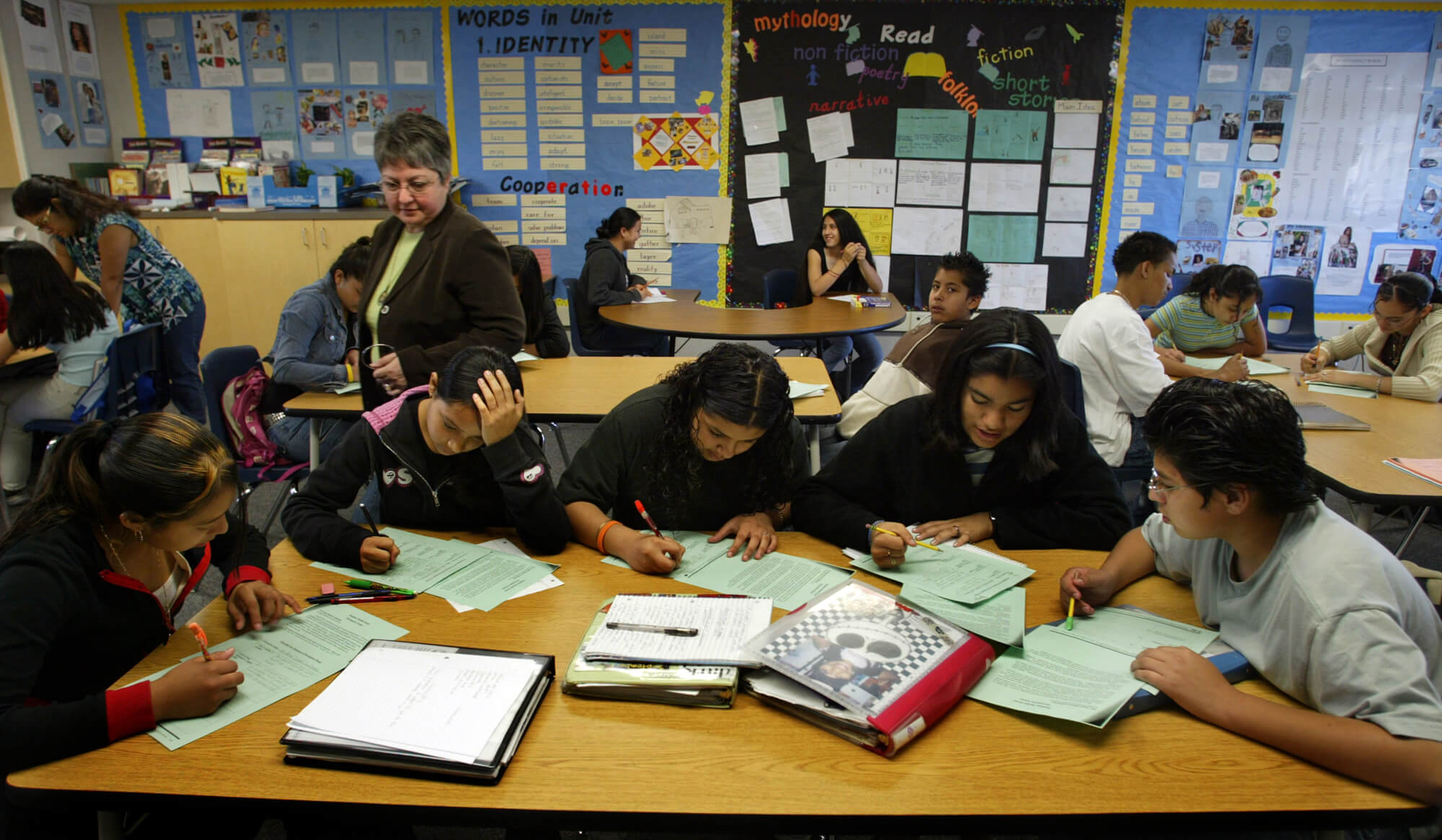 Armine Der-Karabetian, director English language program at Language Aquisition Program in Fontana, California, walks among students at the school which focuses on educating non-English-speaking immigrant children who just entered the United States.