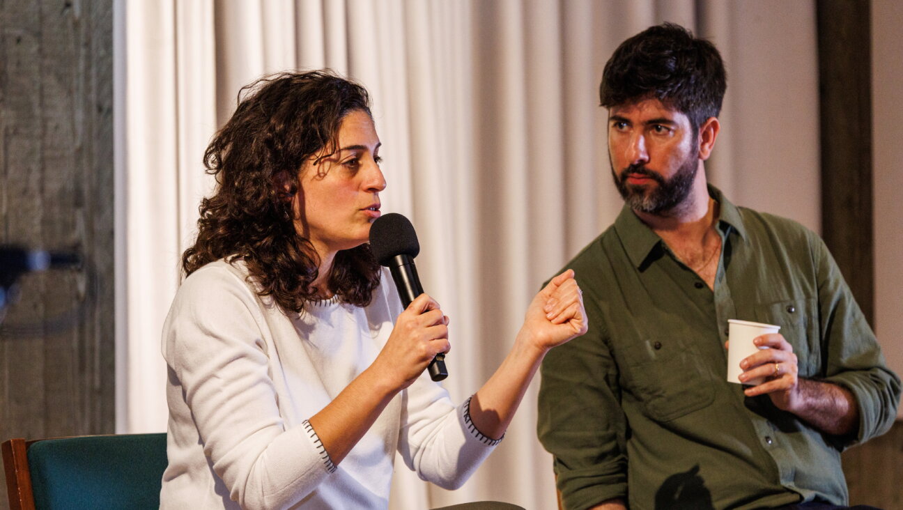 Rula Daood and Alon-Lee Green of Standing Together, speaking on Dec. 15 at the First Unitarian Universalist Society of San Francisco.