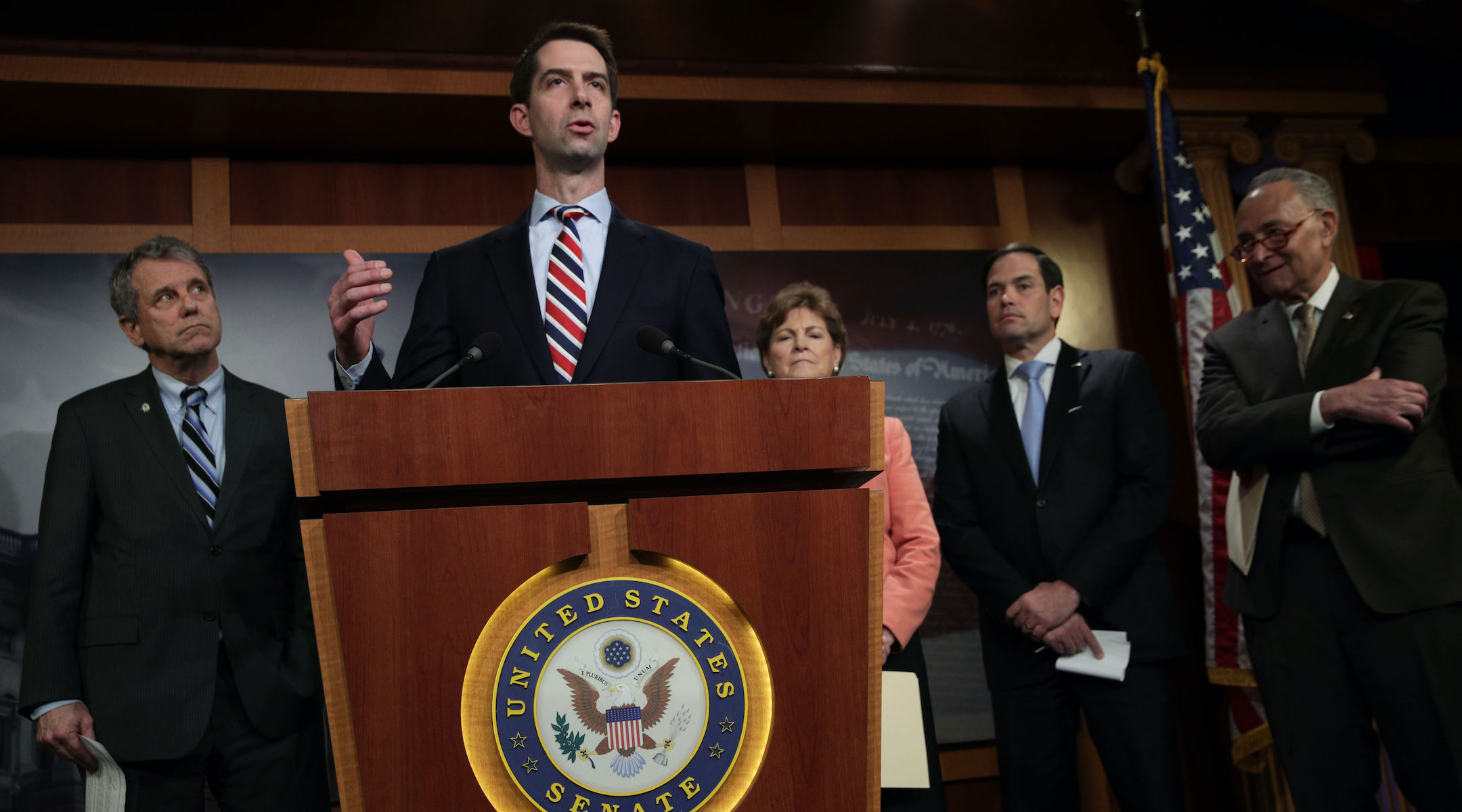 U.S. Sen. Tom Cotton speaks during a news conference at the U.S. Capitol in Washington, D.C., April 4, 2019. (Alex Wong/Getty Images)