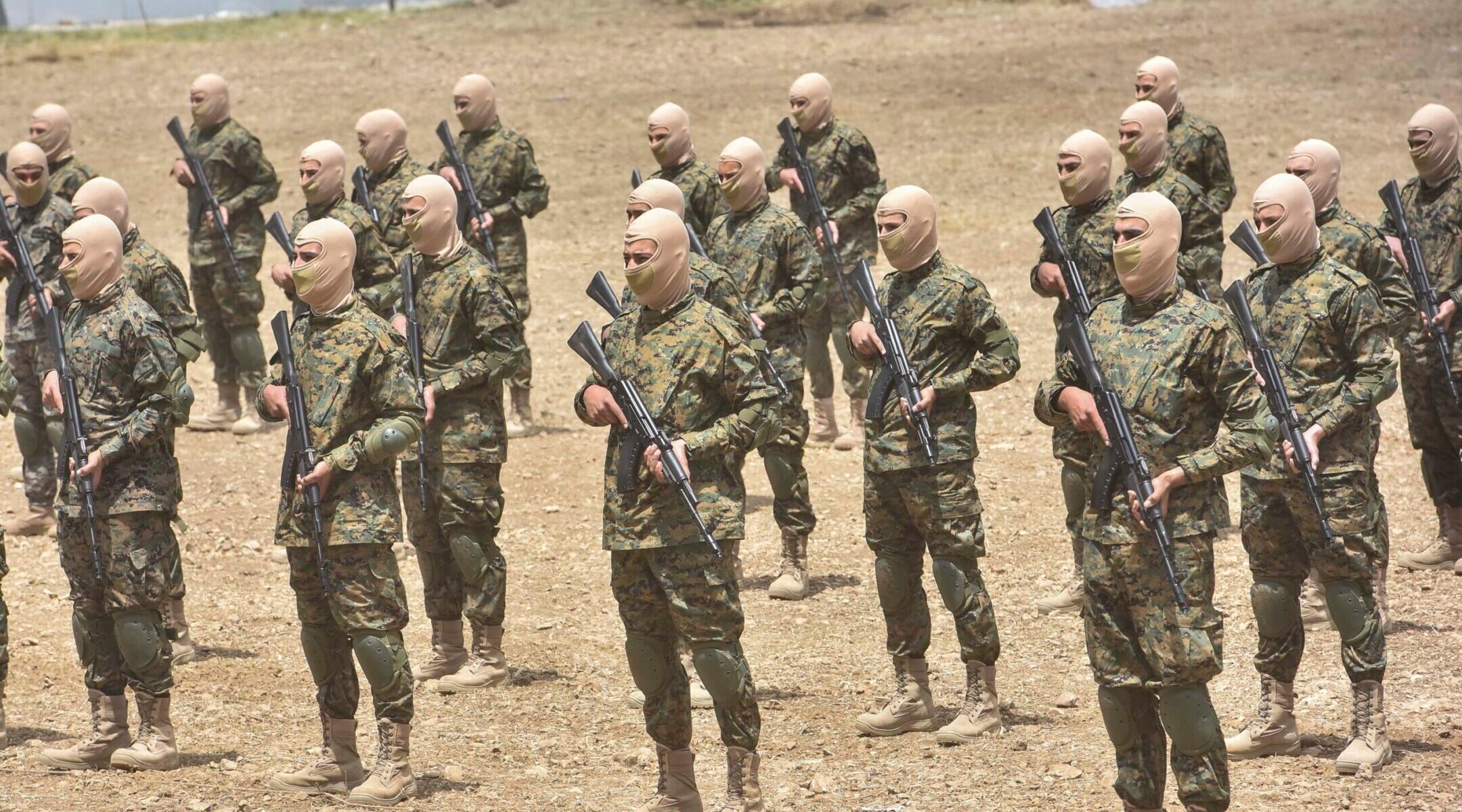 Lebanese Hezbollah fighters train to take part in cross-border raids in Aaramta bordering Israel on May 21, 2023. (Fadel Itani/NurPhoto via Getty Images)