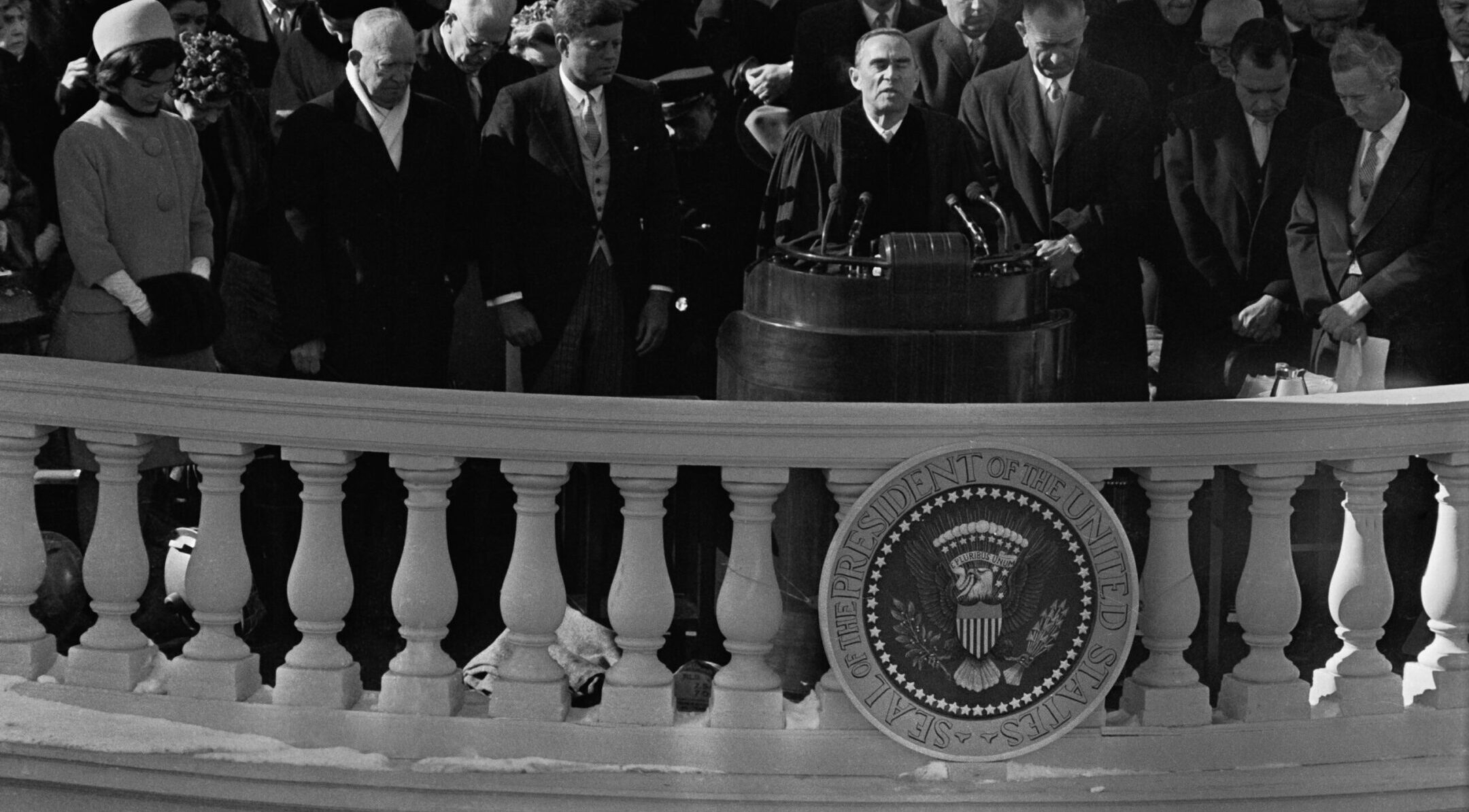 Rabbi Nelson Glueck, president of Hebrew Union College, gives a prayer at the end of President John F. Kennedy’s inauguration in 1961. (Getty Images)