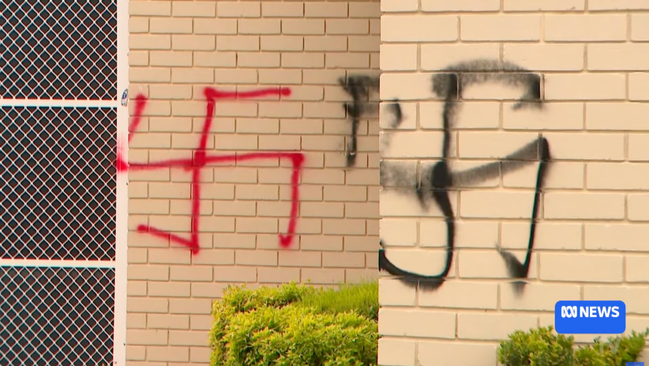 Swastikas were graffitied onto a Sydney synagogue Friday, followed by similar graffiti on another synagogue in the city the following day. (Screenshot)