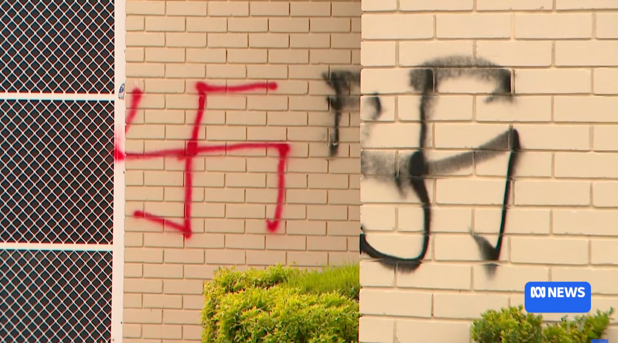 Swastikas were graffitied onto a Sydney synagogue Friday, followed by similar graffiti on another synagogue in the city the following day. (Screenshot)