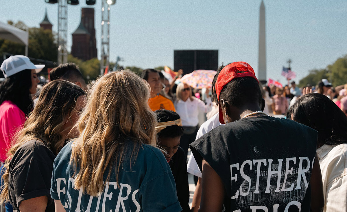 Attendees at the "Esther Call to the Mall" march in D.C. wore Esther-themed T-shirts.