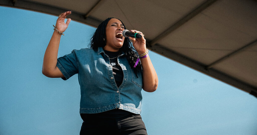 Pastor Dehavilland Ford speaks at the "Esther Call to the Mall," event in October 2024 in Washington, D.C.