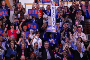 Members of the Michigan delegation at the Democratic National Convention on Aug. 21, 2024. 