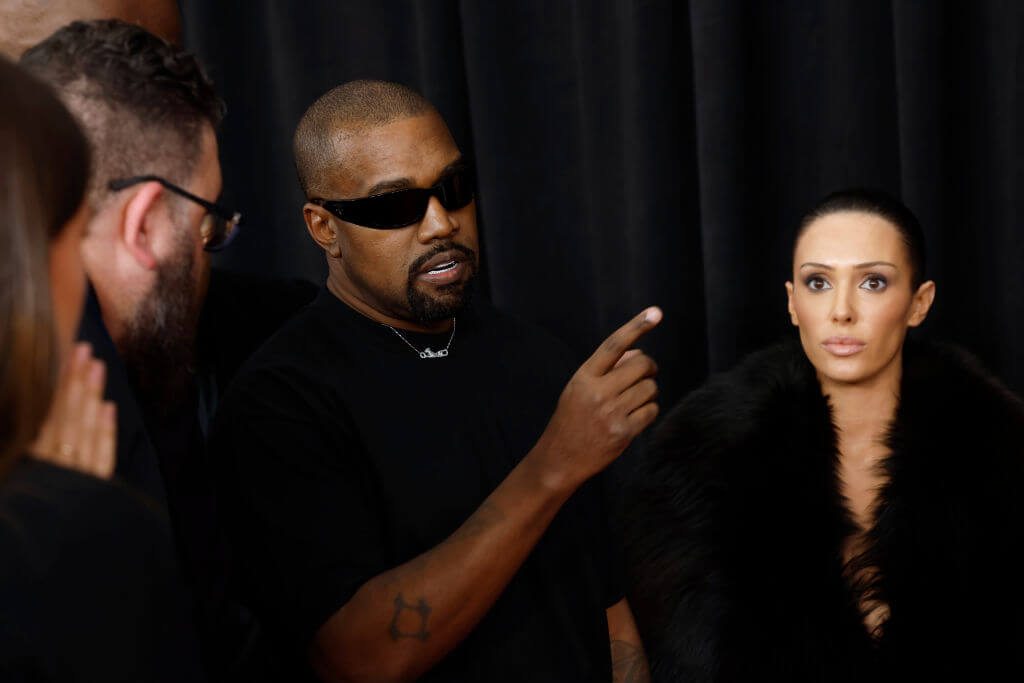 Kanye West and his wife, Bianca Censori, at the 2025 Grammy Awards in Los Angeles.