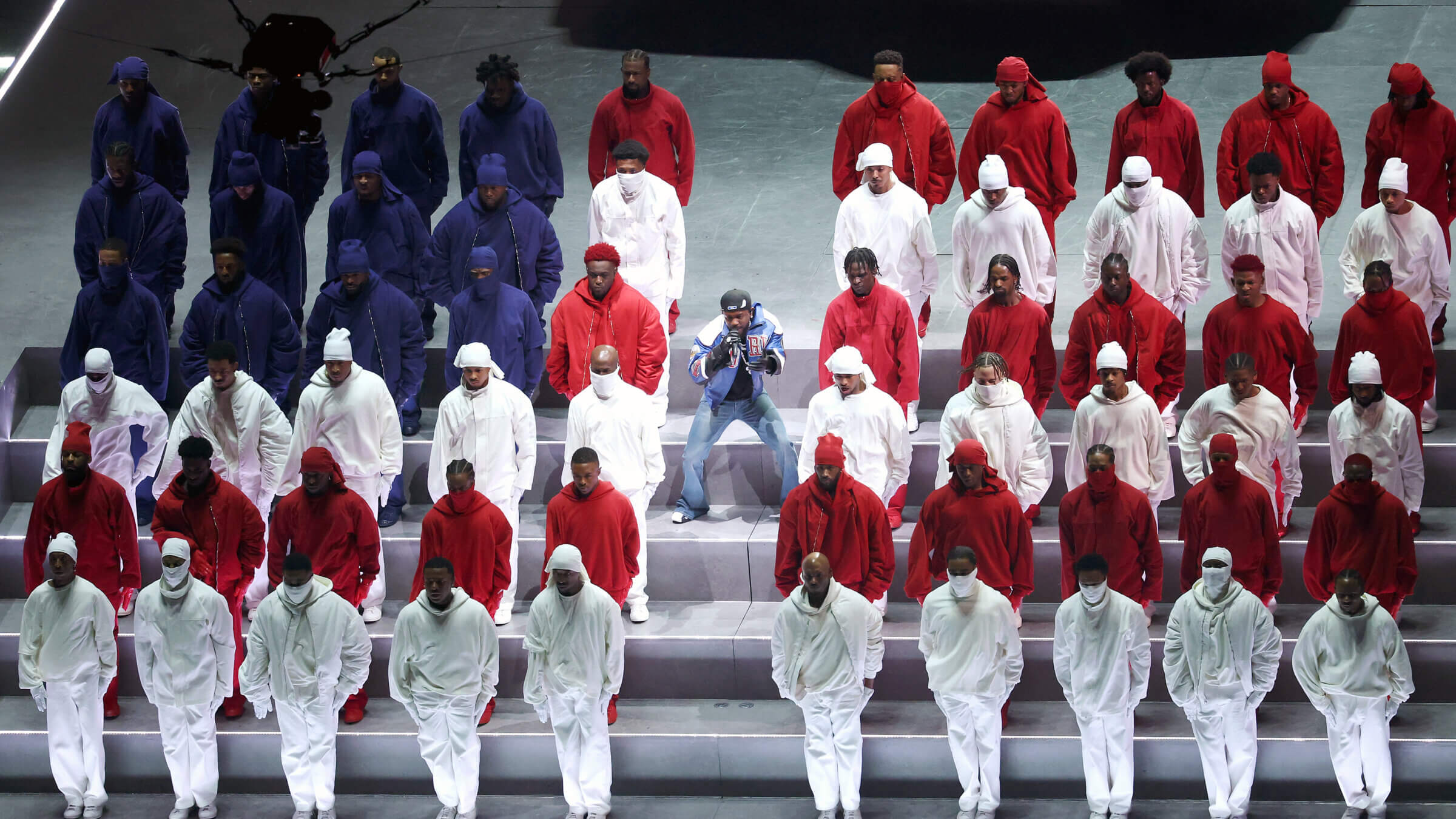 Kendrick Lamar performs onstage during the halftime show.