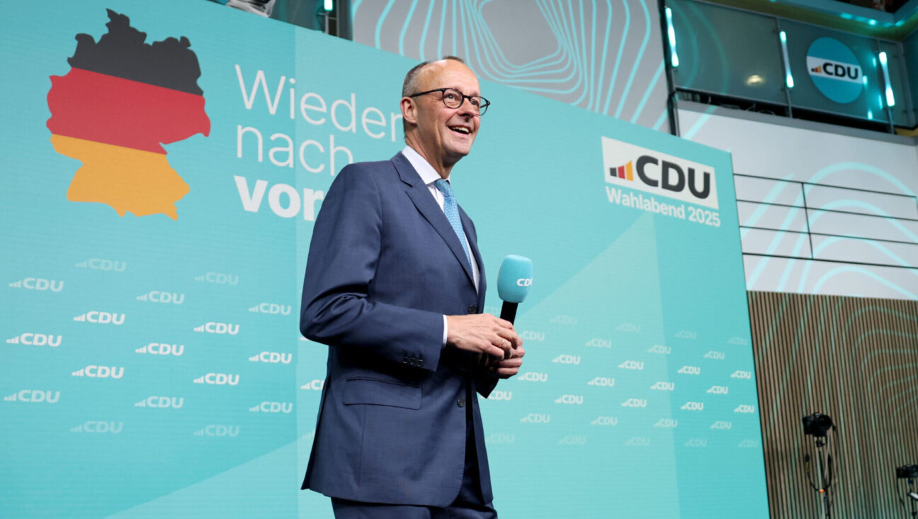 Friedrich Merz, chancellor candidate of Germany’s Christian Democrats, speaks to supporters at CDU headquarters in Berlin following preliminary results showing him leading in federal elections, Feb. 23, 2025. (Maja Hitij/Getty Images)