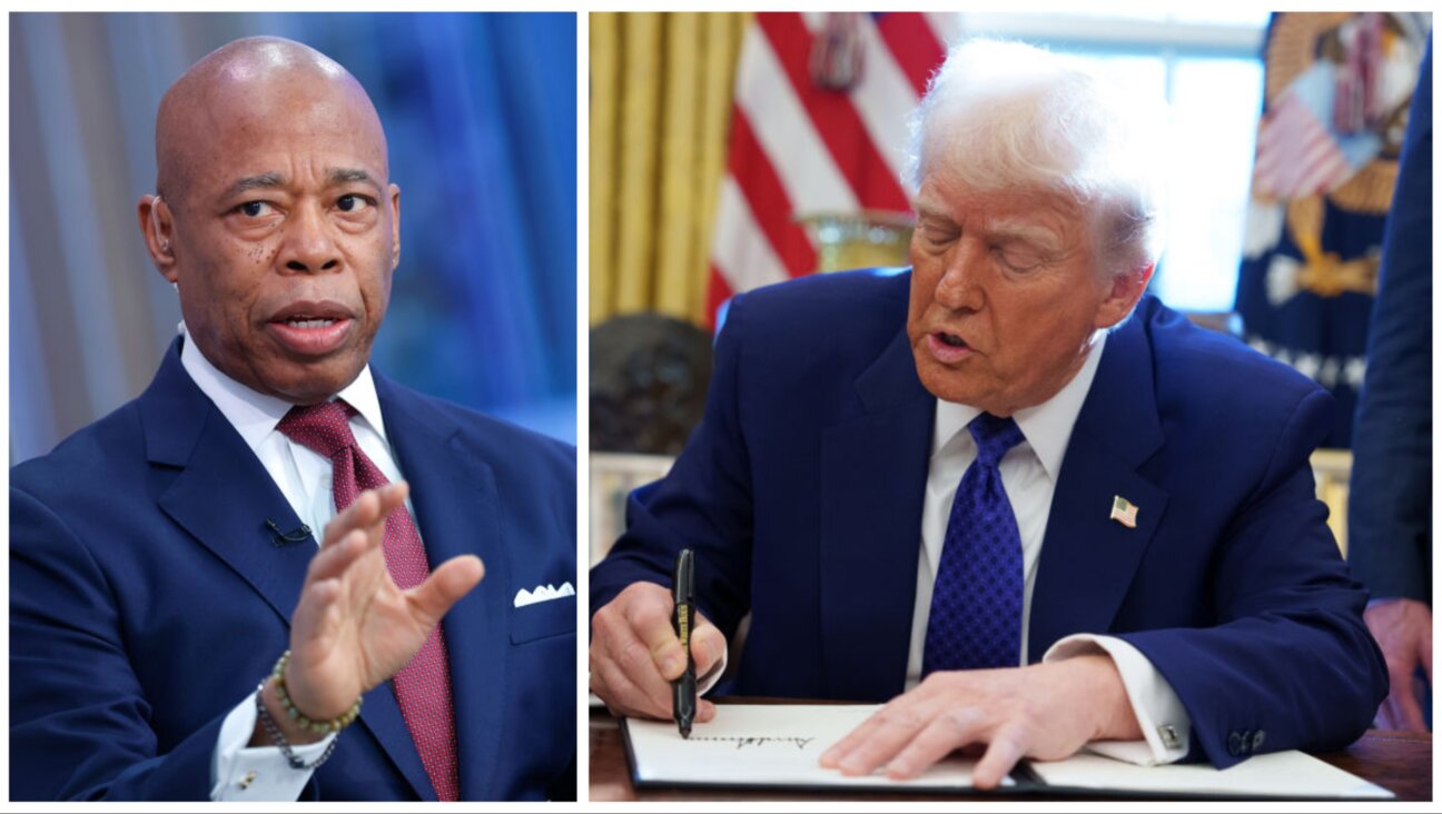 Collage photo of President Donald Trump signing an executive order and NYC Mayor Eric Adams discussing immigration on Fox News. 