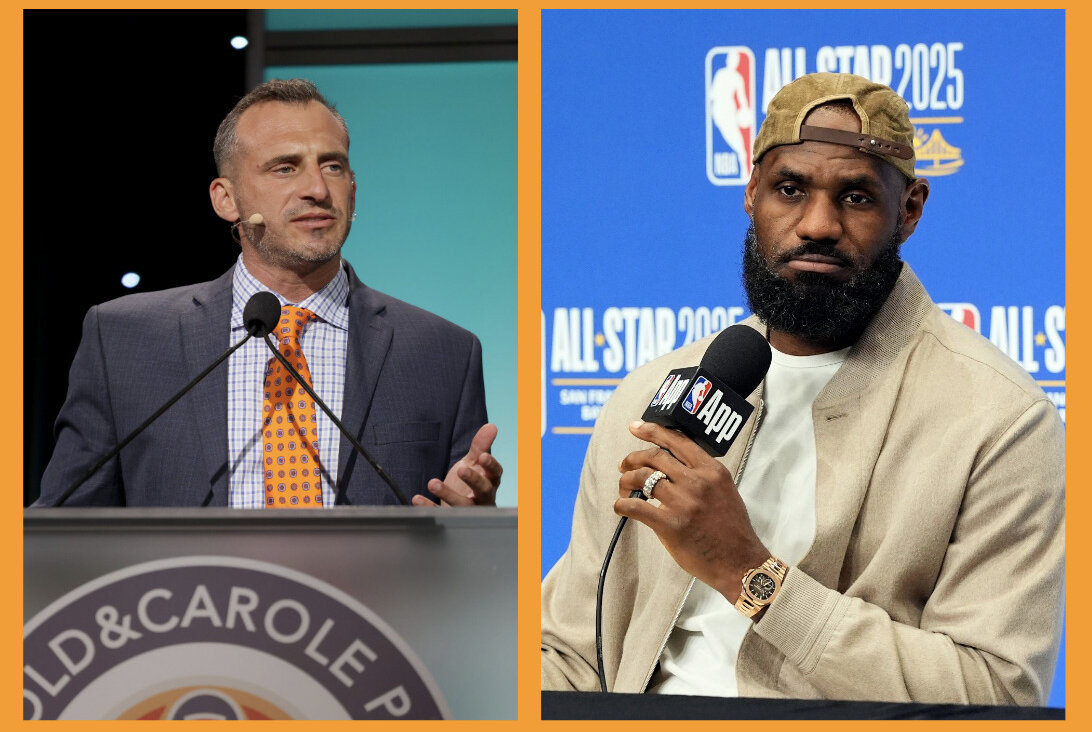 University of Wisconsin head coach Doug Gottlieb, left, and LeBron James, NBA's all-time scoring leader and reigning sports dad.