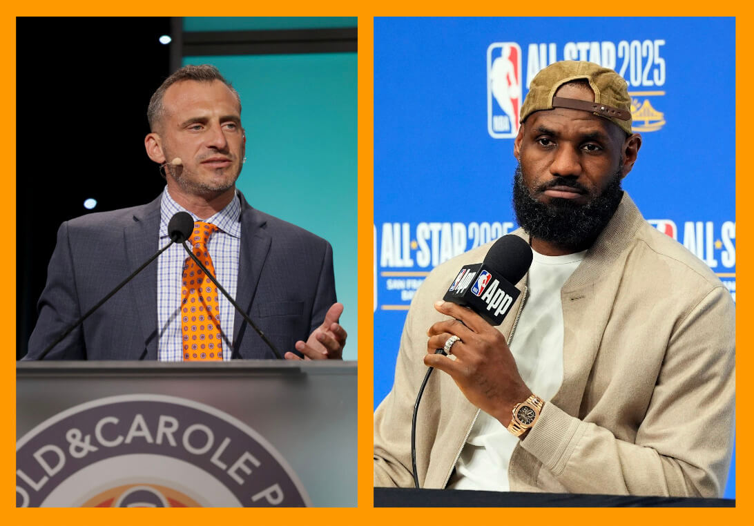 University of Wisconsin head coach Doug Gottlieb (L) and LeBron James, NBA's all-time scoring leader and reigning sports dad.