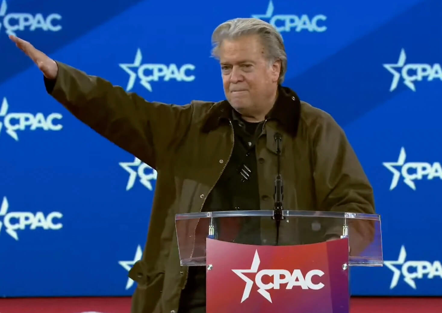 Steve Bannon makes gesture resembling Nazi salute at conservative conference.