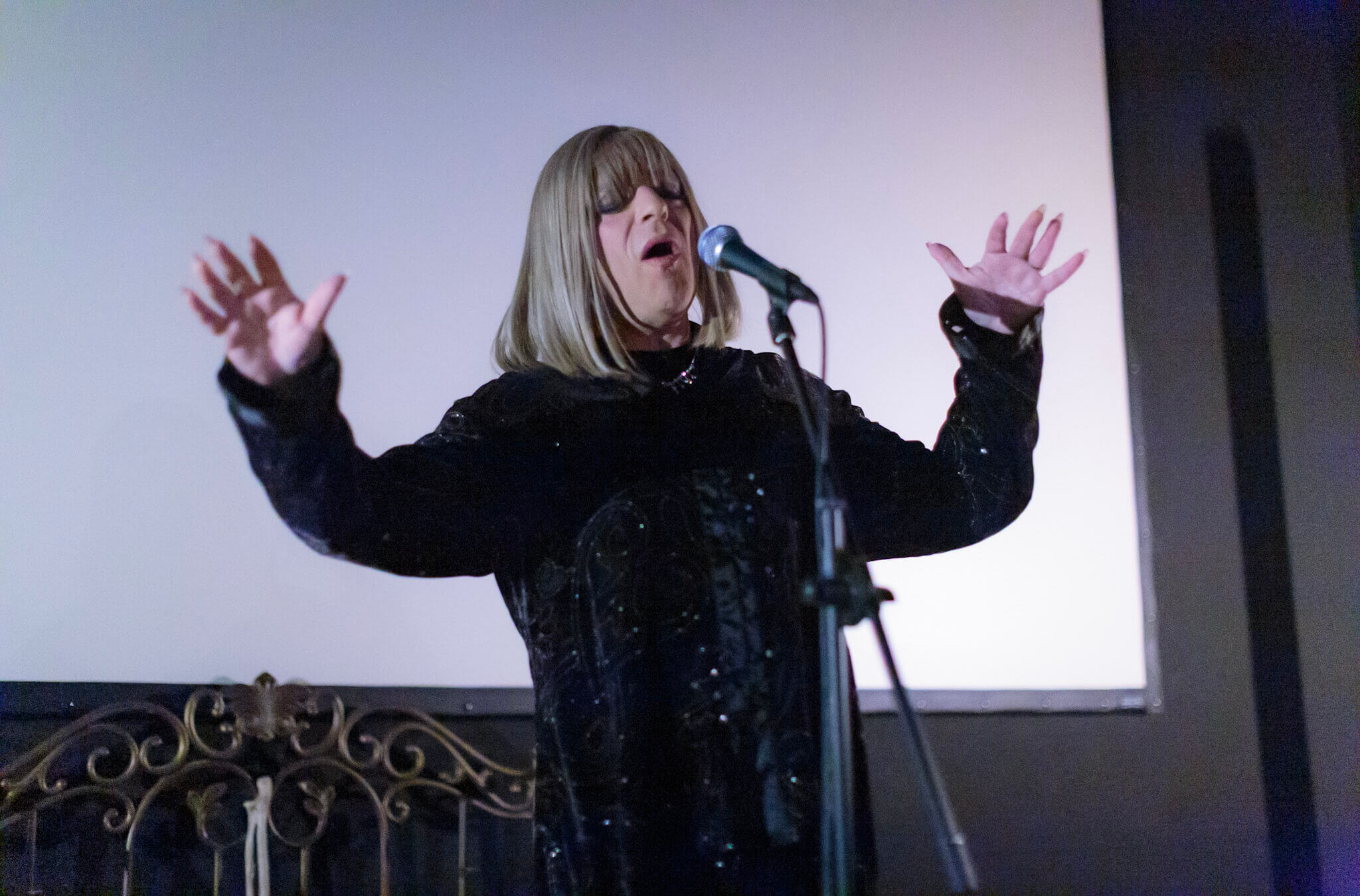 Steven Brinberg performed as Simply Barbra, his long-time Barbra Streisand drag persona, at a recent screening of <i>Yentl</i> in Williamsburg, Brooklyn.